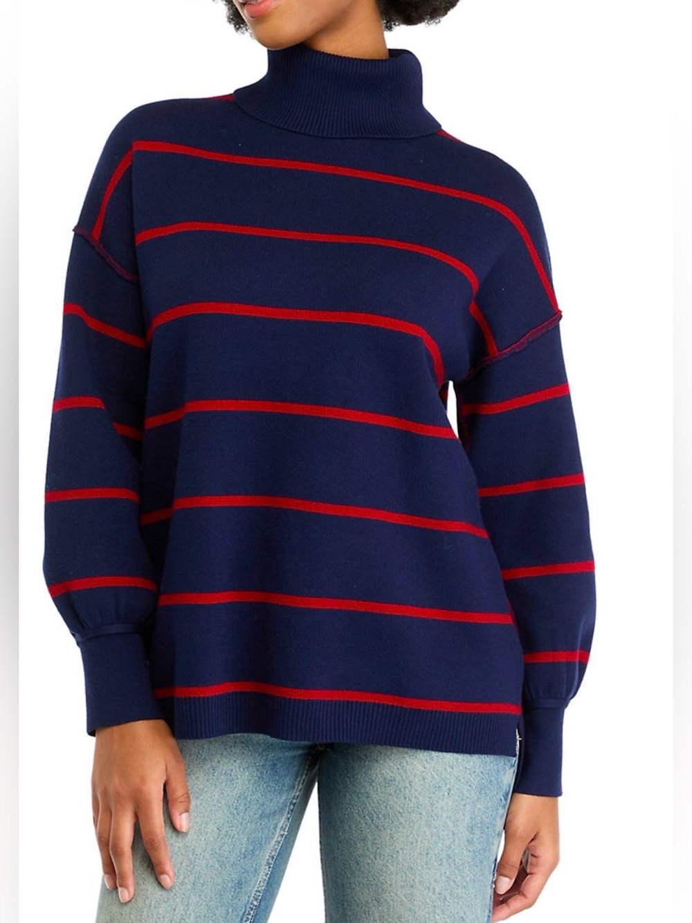 Olive & Oak Navy and Red Striped Turtleneck Sweater size XL New with tags